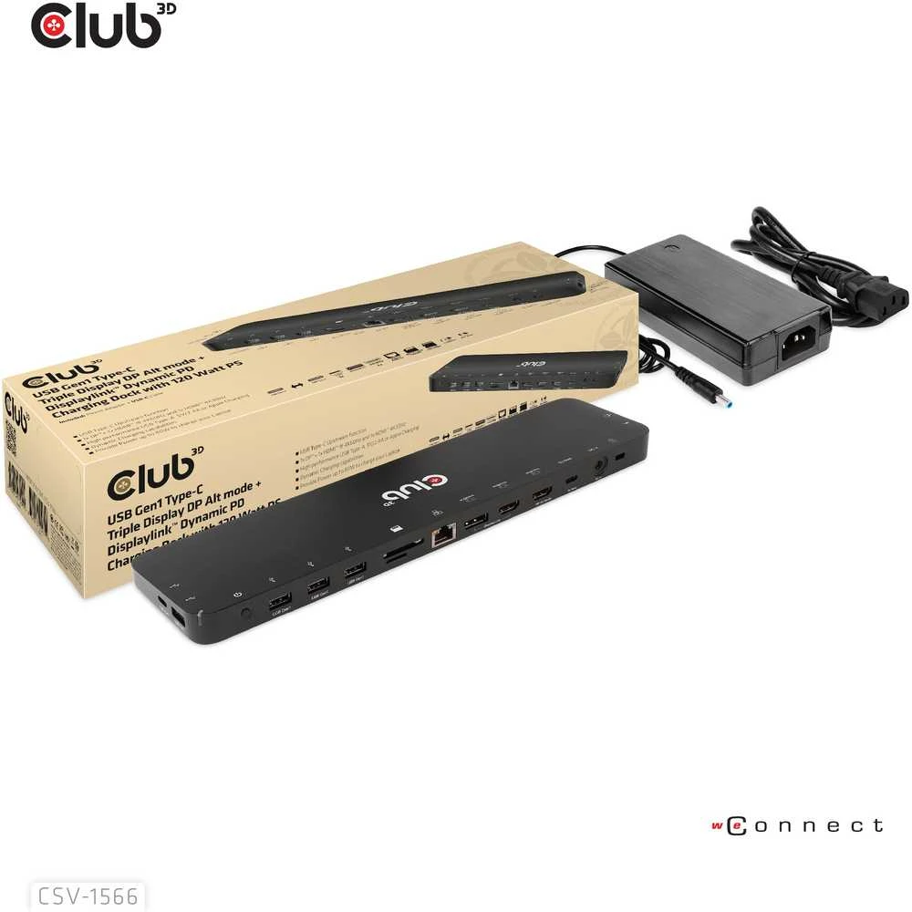 Club 3D USB Gen1 Type-C Triple Ekranas DP Alt Mode PD Docking Station 120W