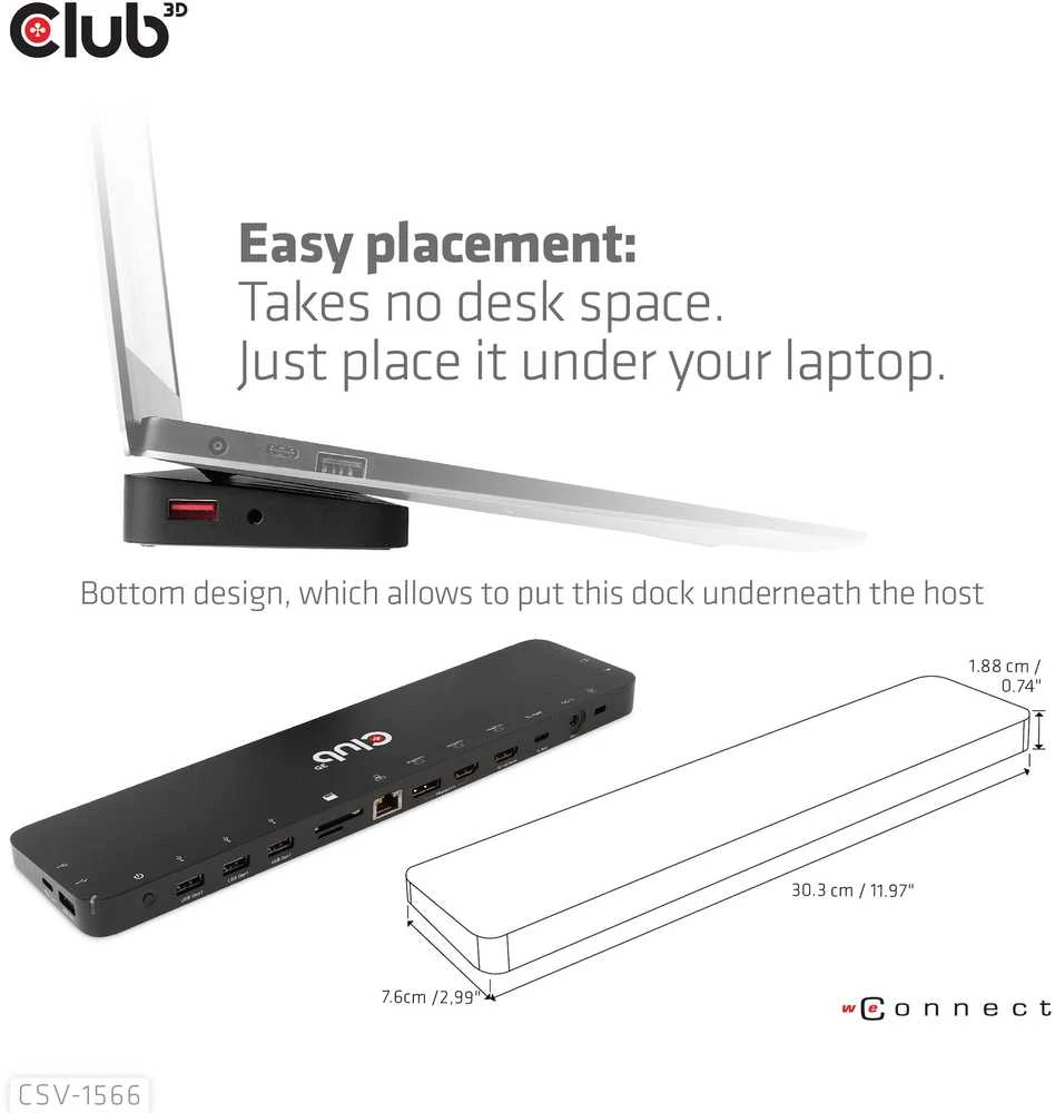 Club 3D USB Gen1 Type-C Triple Ekranas DP Alt Mode PD Docking Station 120W
