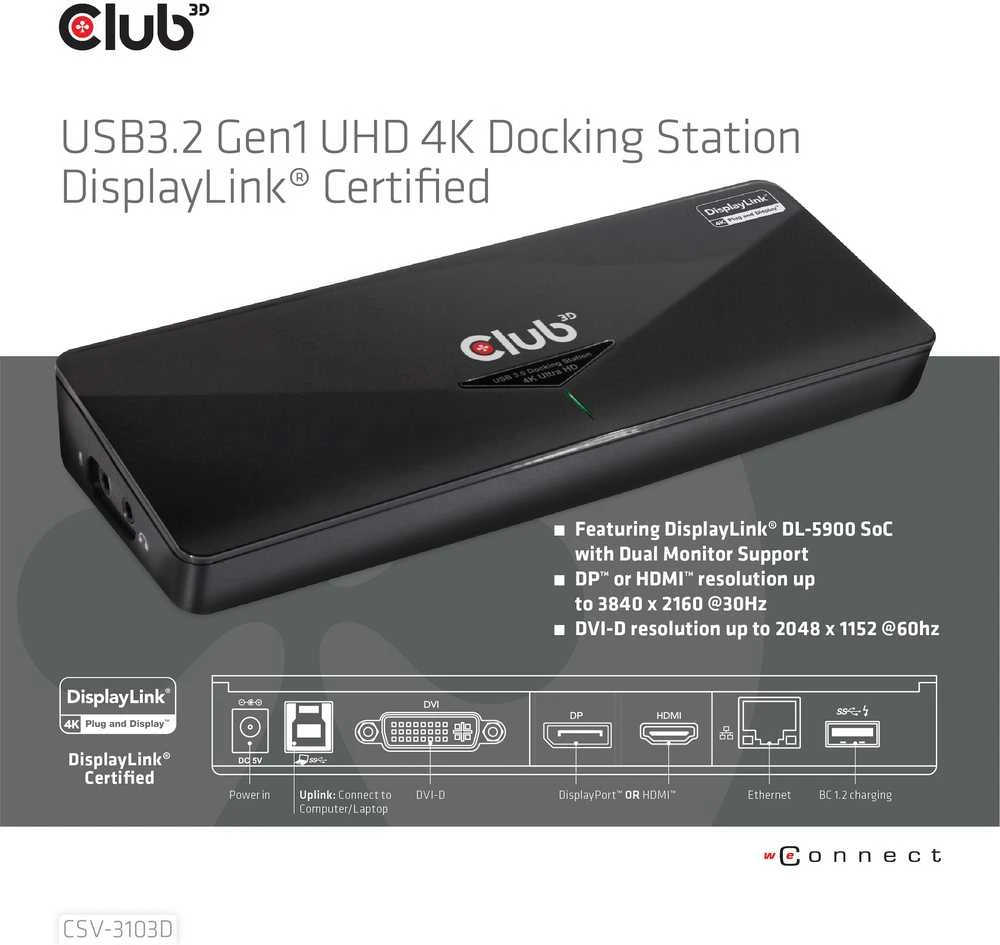 Club 3D SenseVision 4K USB stotis / replikatorius (CSV-3103D)