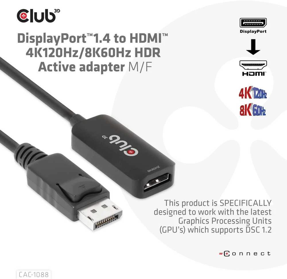 Club 3D CLUB3D CAC-1088 kabelio adapteris 0.21m DisplayPort HDMI juodas