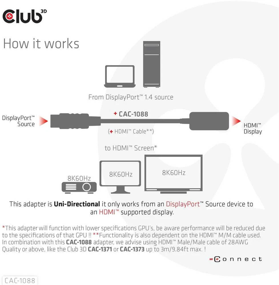 Club 3D CLUB3D CAC-1088 kabelio adapteris 0.21m DisplayPort HDMI juodas
