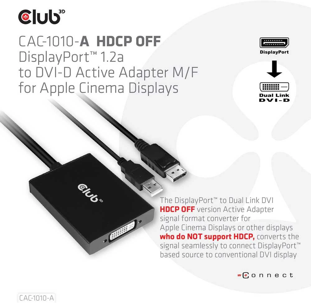 Club 3D CLD CLUB3D CAC-1010-A vaizdo kabelio adapteris 0,6 m DisplayPort DVI-D + USB Juoda