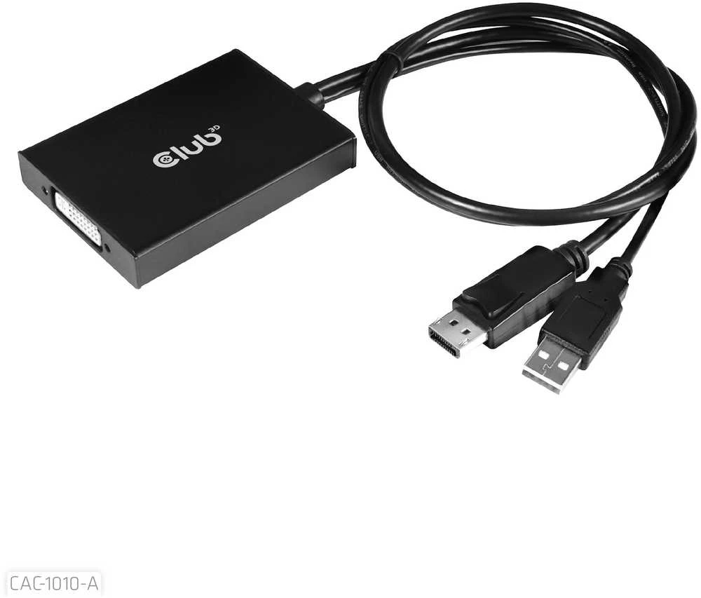 Club 3D CLD CLUB3D CAC-1010-A vaizdo kabelio adapteris 0,6 m DisplayPort DVI-D + USB Juoda