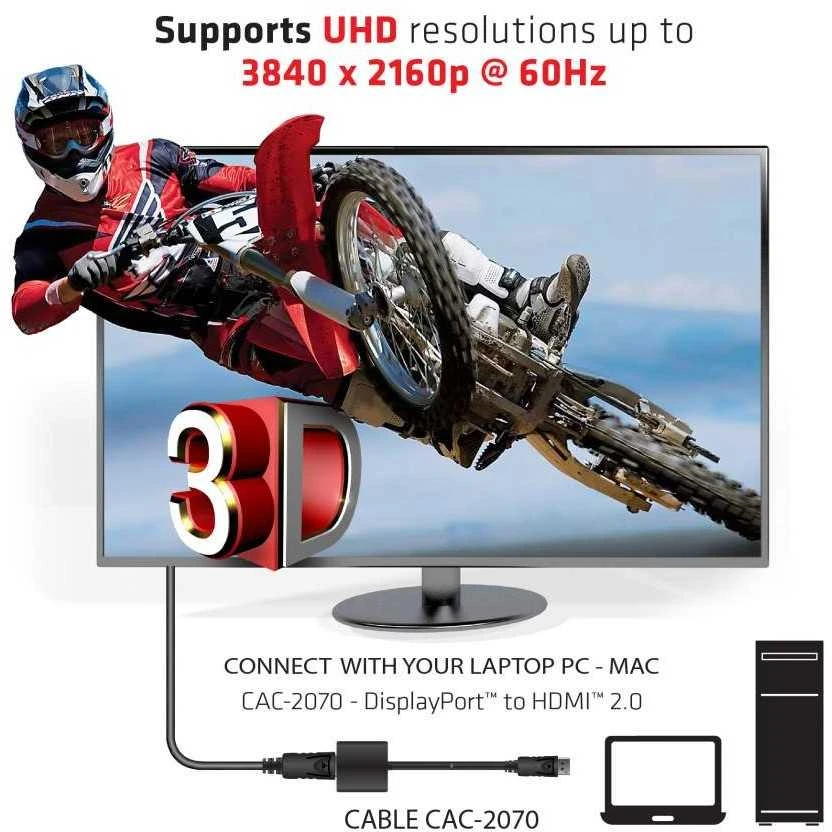 Kabelis Club 3D DisplayPort - HDMI 0.15m juoda (CAC-2070)