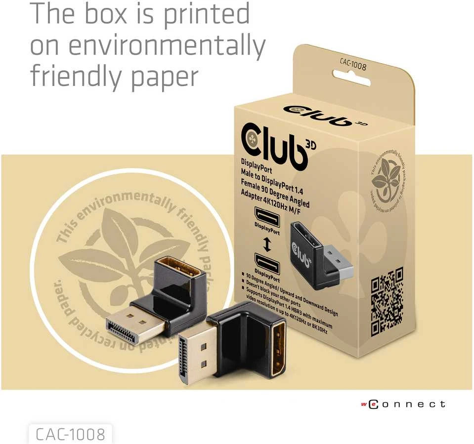 Adapteris AV Club 3D Club3D Adapteris DP > DP 1.4 90° kampu 4K@120Hz St/Bu mažmeninė prekyba