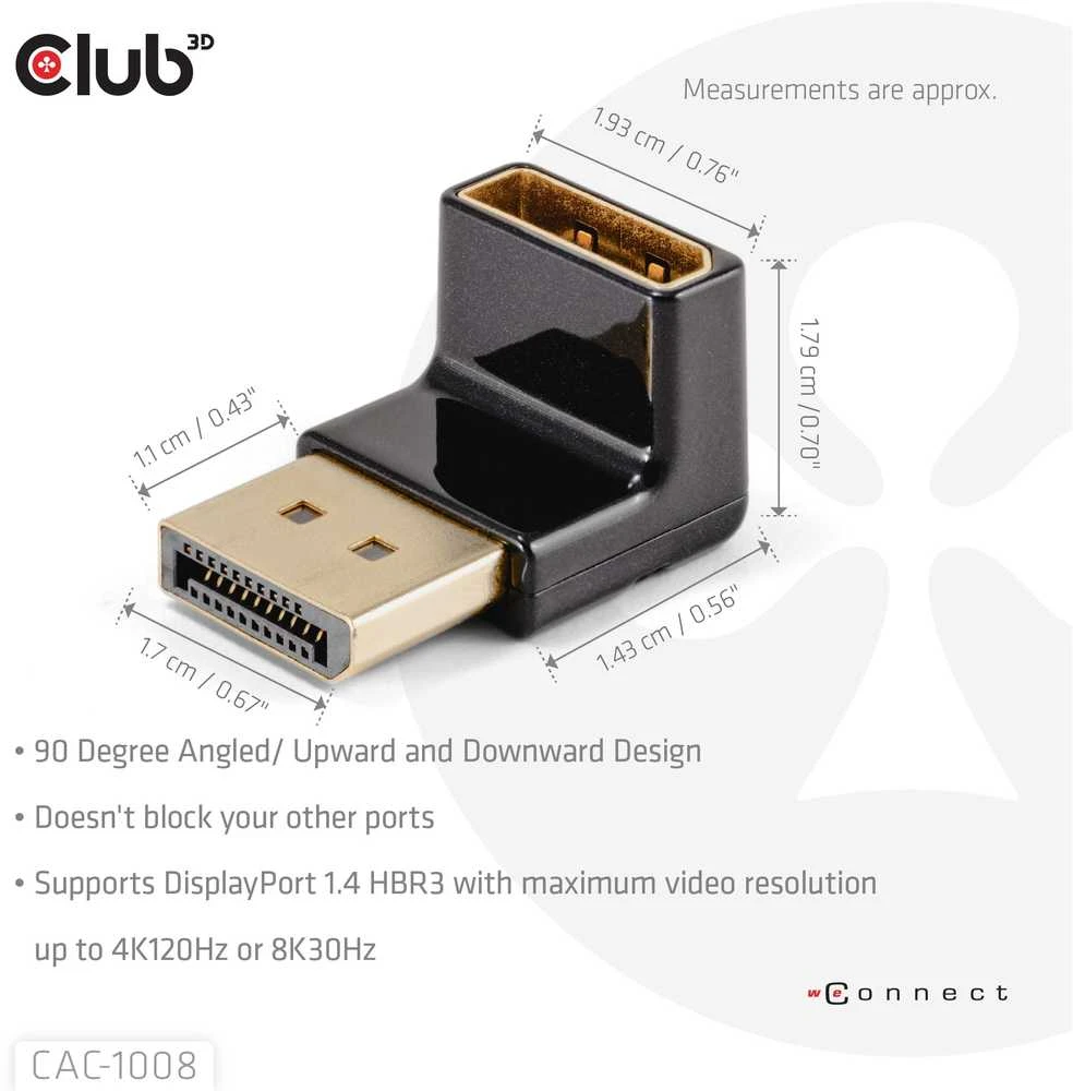 Adapteris AV Club 3D Club3D Adapteris DP > DP 1.4 90° kampu 4K@120Hz St/Bu mažmeninė prekyba