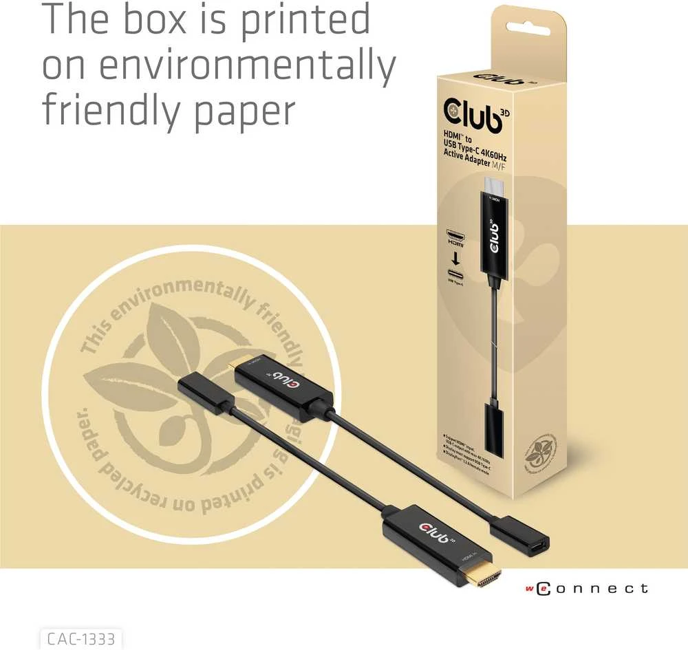 Club 3D CLD CLUB3D CAC-1333 vaizdo kabelio adapteris 0,22 m HDMI A tipo (standartinis) C tipo USB Juoda