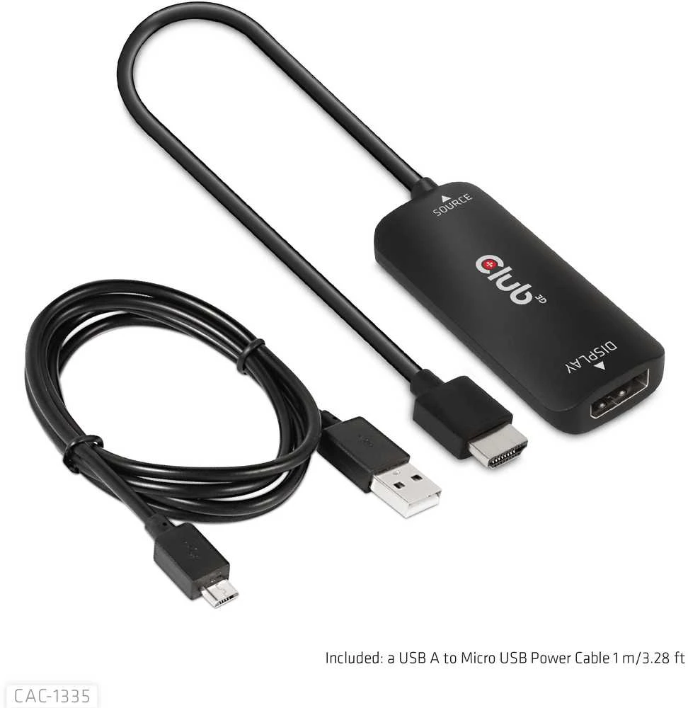 Club 3D HDMI + Micro USB į DisplayPort 4K120Hz/8K30Hz aktyvus adapteris