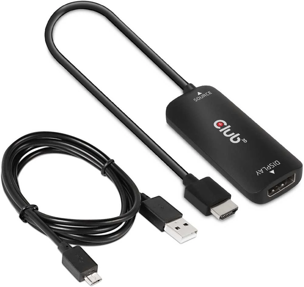 Club 3D HDMI + Micro USB į DisplayPort 4K120Hz/8K30Hz aktyvus adapteris
