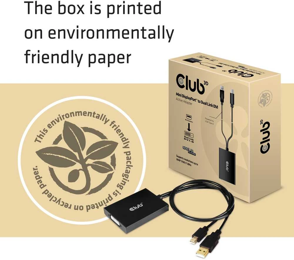 Club 3D Aktyvus Club3D Adapteris Mini DisplayPort 1.2 į Dual Link DVI-D aktyvus adapteris, tik HDCP, 4k30Hz, 60cm