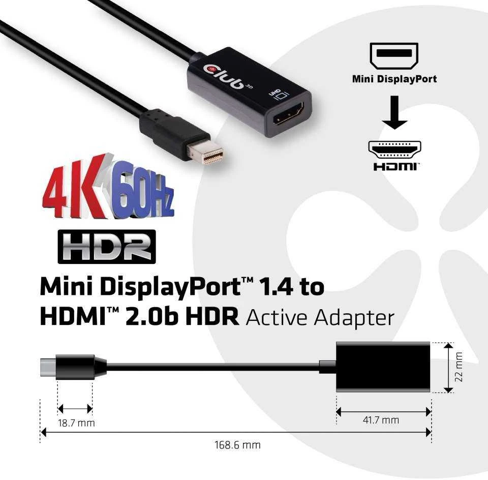 Club 3D CLUB3D Mini DisplayPort 1.4 į HDMI 2.0b HDR aktyvus adapteris