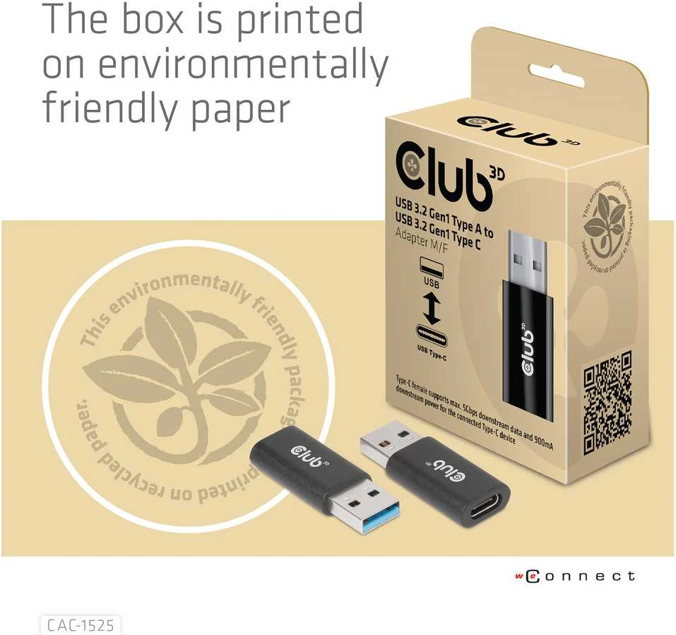 Club 3D USB 3.2 Type-A į USB 3.2 Gen1 Type-C Adapteris St./B. juodas