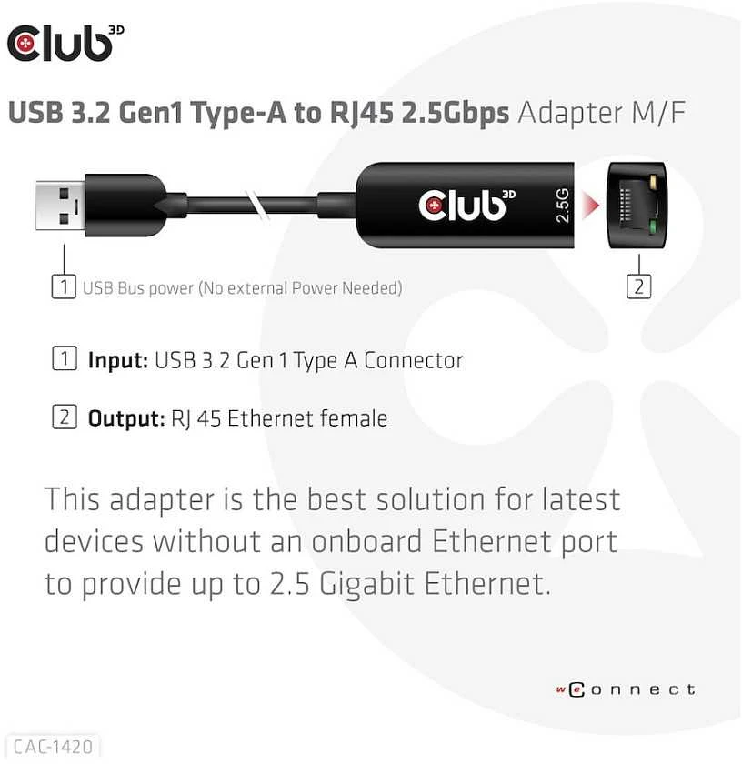 Club 3D CLUB3D cac-1420 usb A Eternetas Juoda