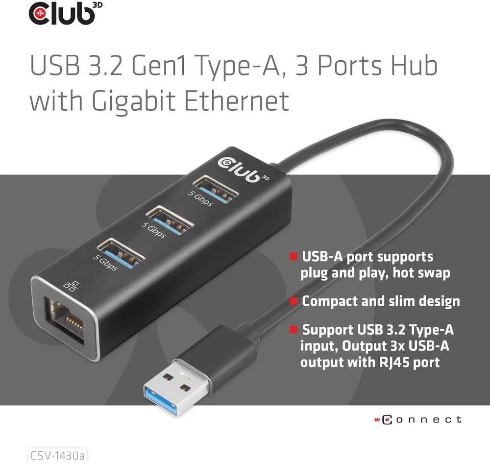 Club 3D Įvesties/išvesties šakotuvas USB3.2 3 prievadų/CSV-1430A CLUB3D