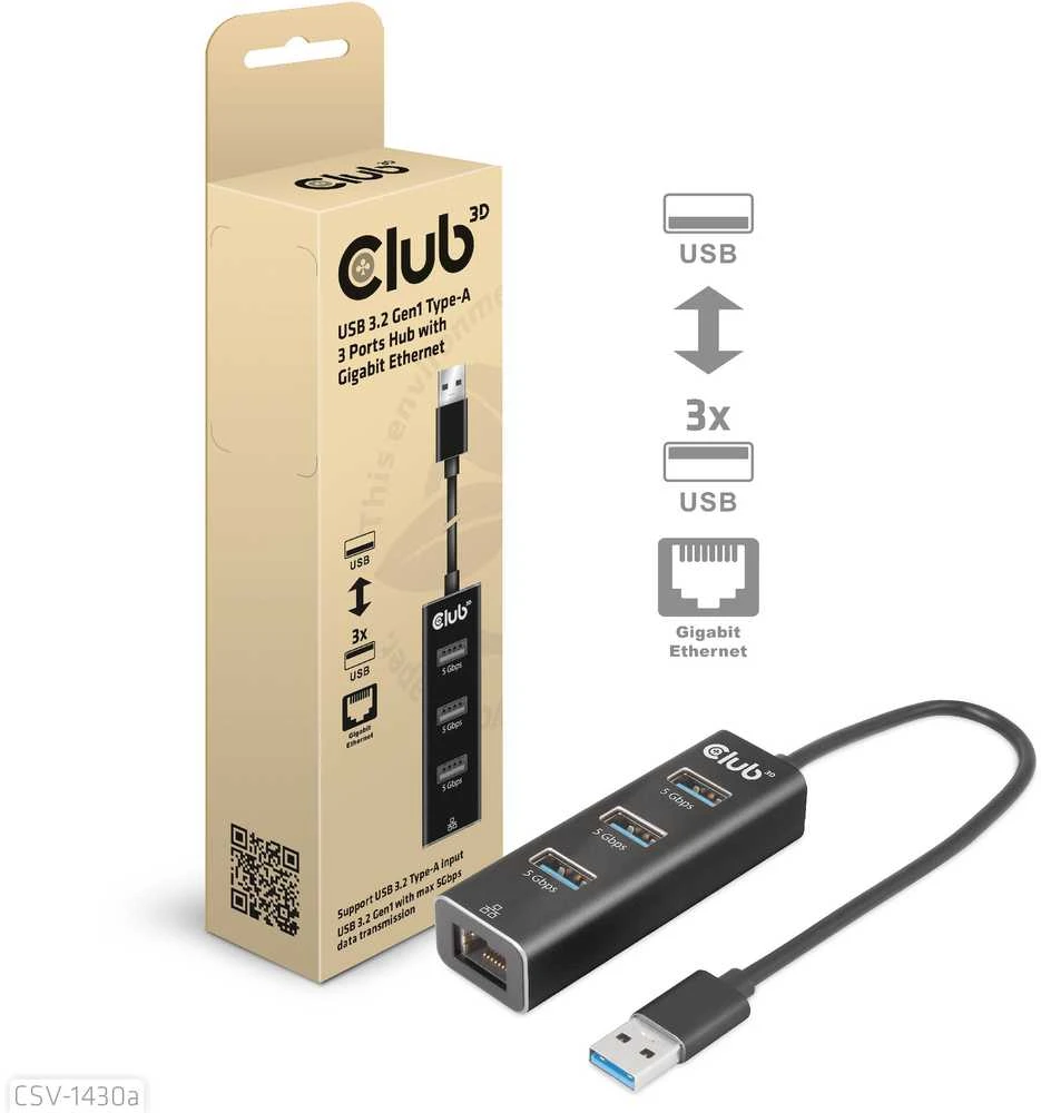 Club 3D Įvesties/išvesties šakotuvas USB3.2 3 prievadų/CSV-1430A CLUB3D