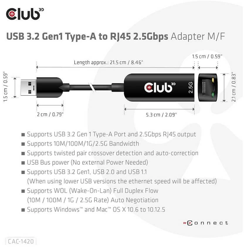 Club 3D CLUB3D cac-1420 usb A Eternetas Juoda
