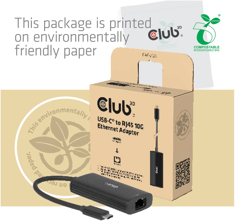 USB adapteris Club 3D Club3D adapteris USB-C > RJ45 10Gbps St/Bu mažmeninė prekyba