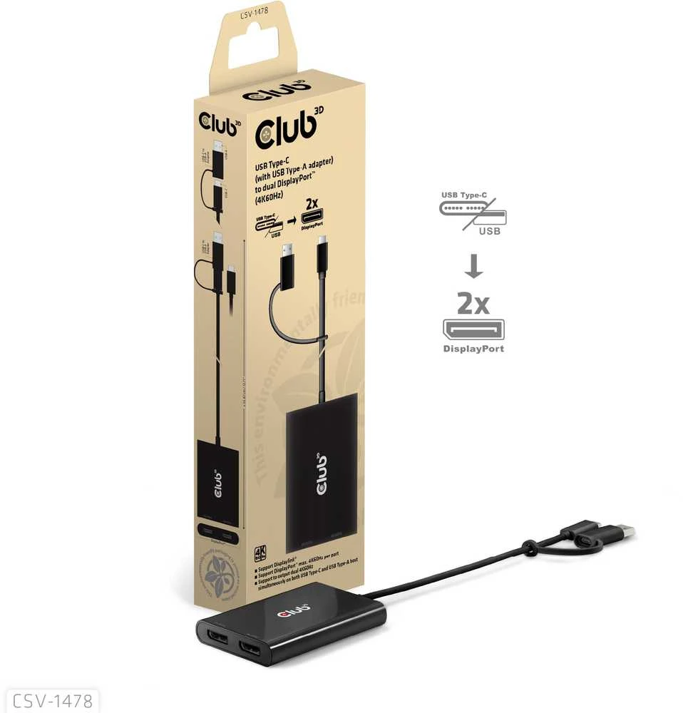 Club 3D Club3D adapteris USB-C (USB A adapteris) > 2x DP 4K@60Hz St/Bu mažmeninė prekyba
