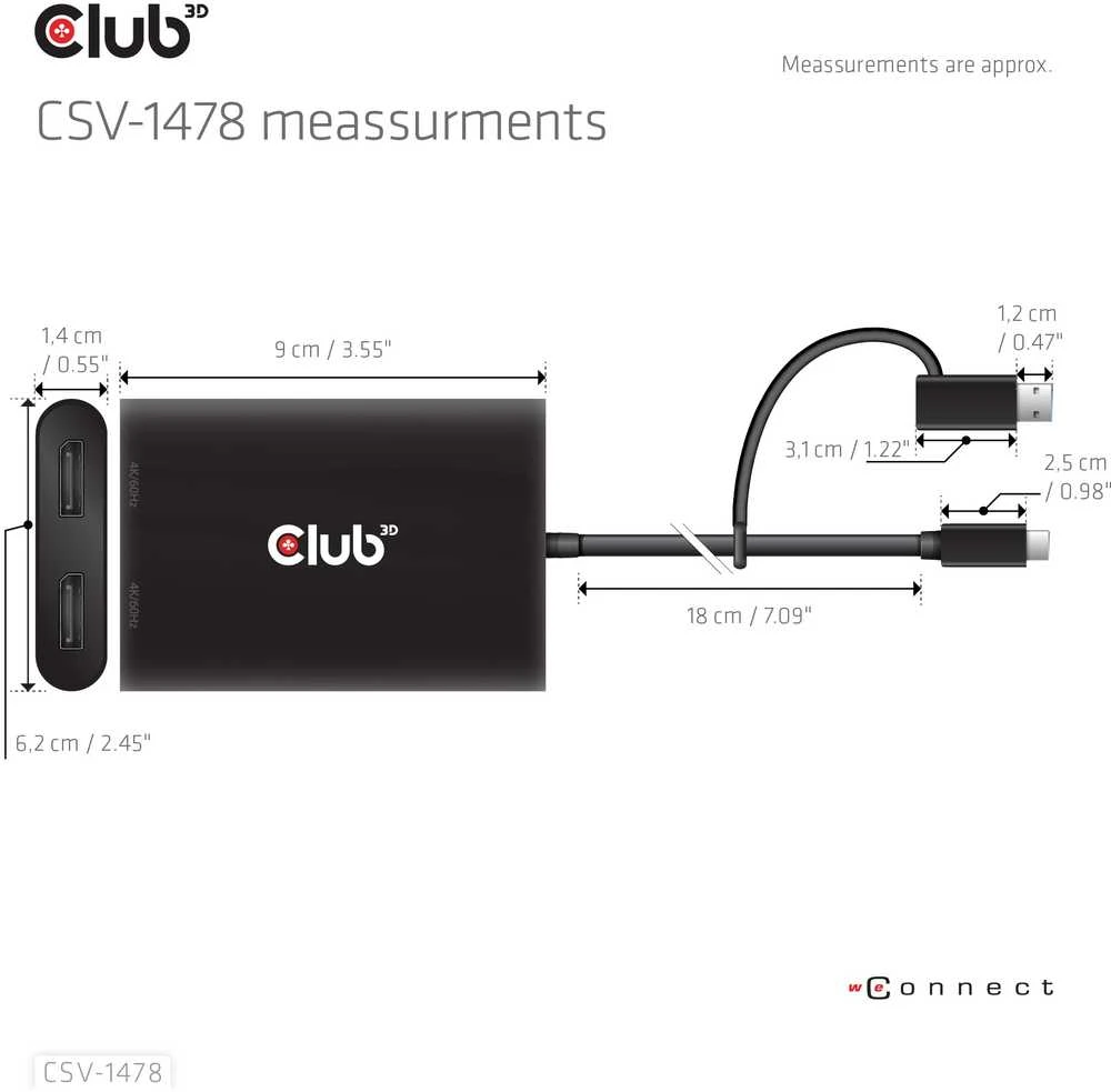 Club 3D Club3D adapteris USB-C (USB A adapteris) > 2x DP 4K@60Hz St/Bu mažmeninė prekyba