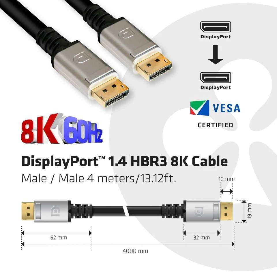 Club 3D Club3D CAC-1069 DisplayPort 1.4 HBR3 8K (DSC) (HDR) „DisplayPort“ kištukas iki „DisplayPort“ kištukas, 4 m juodas