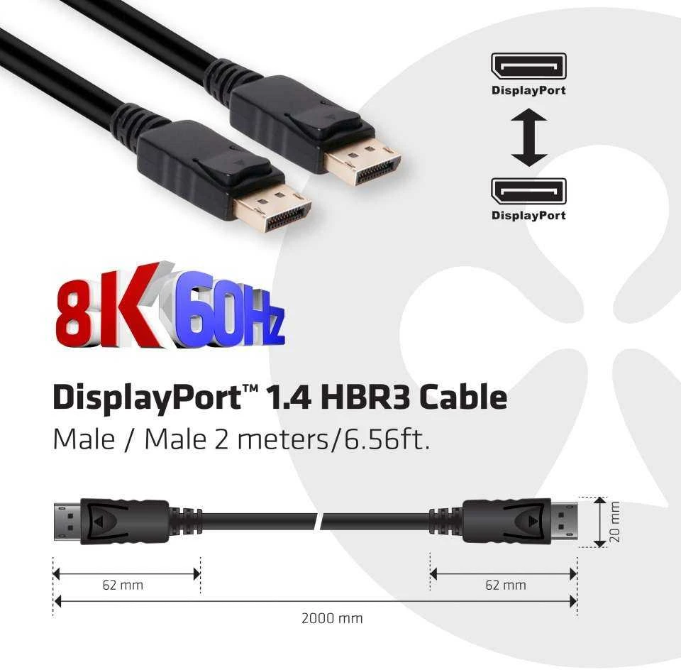 Club 3D CLUB3D DisplayPort 1.4 HBR3 kabelis 2m/6.56ft M/M 8K60Hz