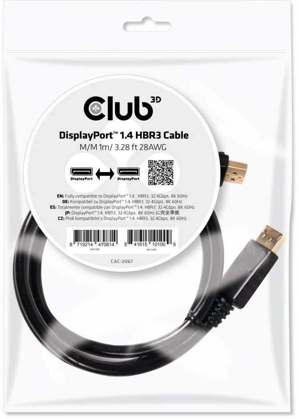Club 3D DisplayPort 1.4 HBR3 8K60Hz DSC 1.2 Kabelis kištuku/kištuku – 1m