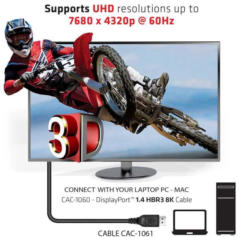 Club 3D DisplayPort 1.4 HBR3 8K60Hz DSC 1.2 Kabelis kištukinis/kištukinis – 5m