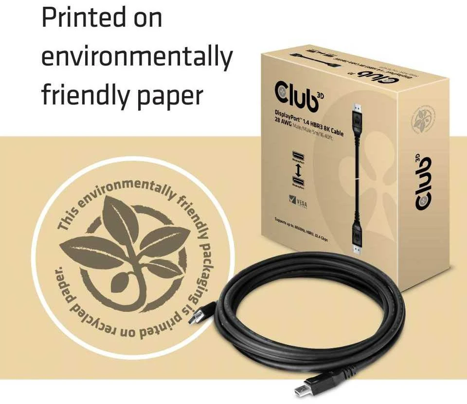 Club 3D DisplayPort 1.4 HBR3 8K60Hz DSC 1.2 Kabelis kištukinis/kištukinis – 5m