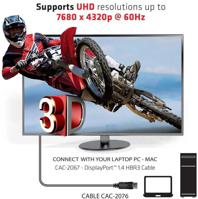 Club 3D DisplayPort 1.4 HBR3 8K60Hz DSC 1.2 Kabelis kištuku/kištuku – 1m