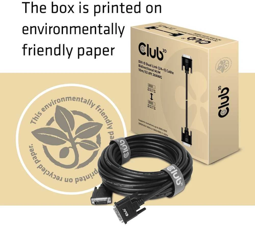 Club 3D Club3D kabelis DVI-D dviguba jungtis (24+1), 10m, dvikryptis, 28 AWG