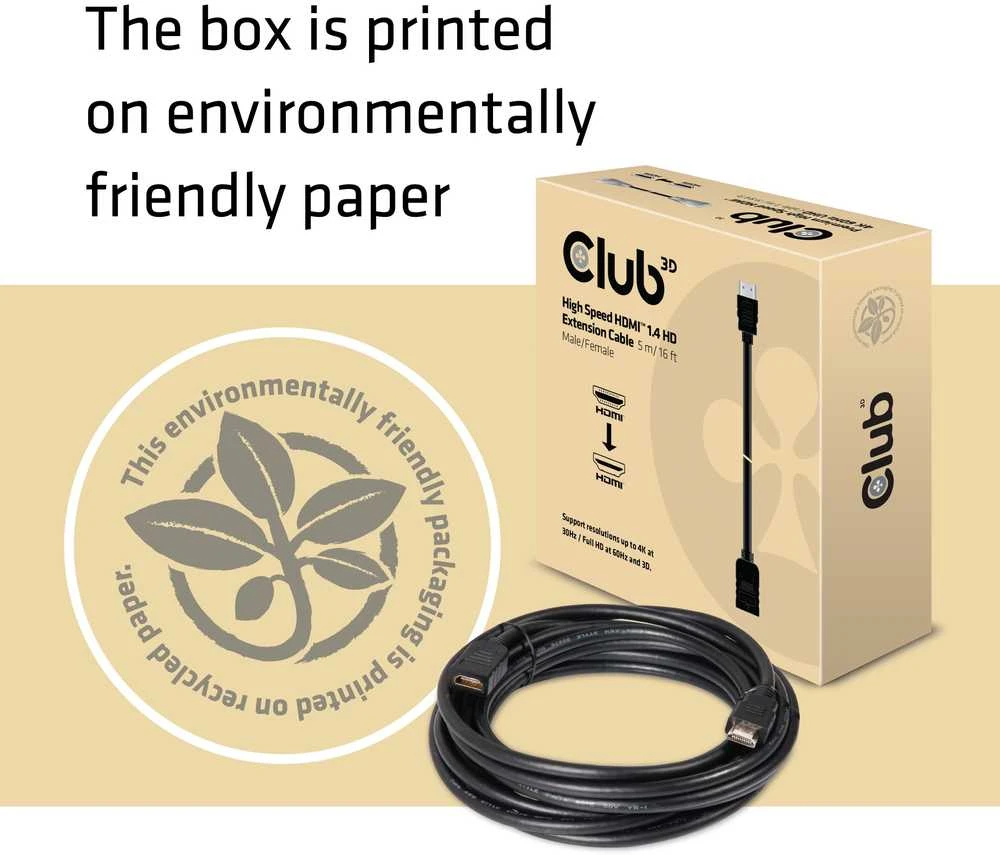 Club 3D CLUB3D didelės spartos HDMI™ 1.4 HD prailginimo kabelis 5 m/16 pėdų vyriškas/moteriškas