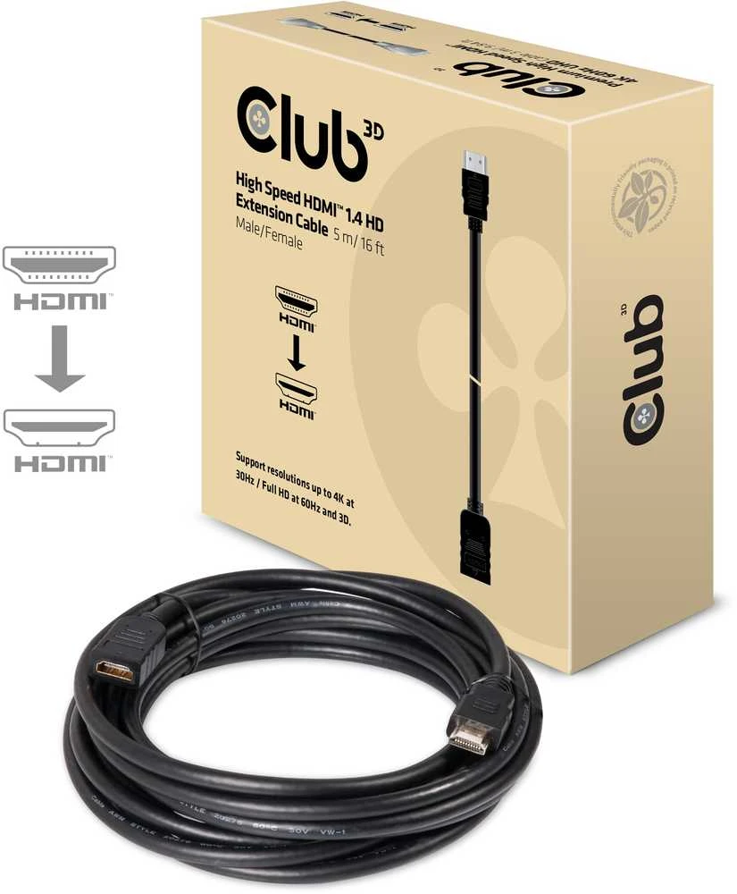 Club 3D CLUB3D didelės spartos HDMI™ 1.4 HD prailginimo kabelis 5 m/16 pėdų vyriškas/moteriškas