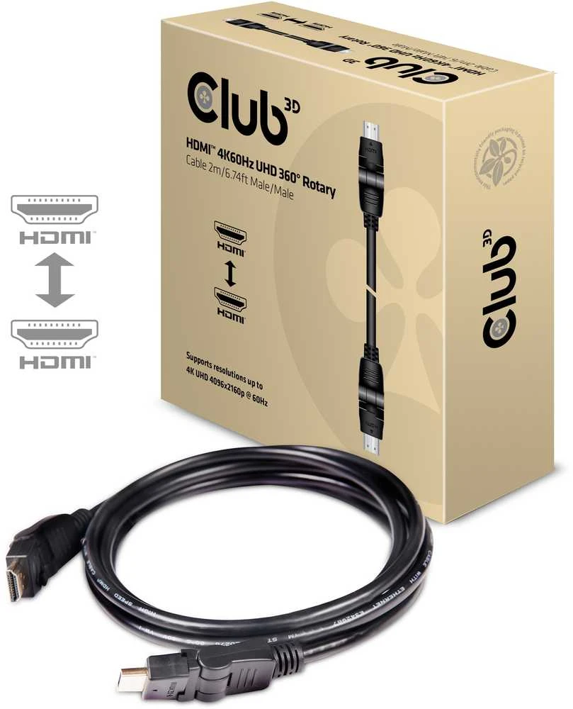 Club 3D CLUB3D HDMI 2.0 4K60Hz UHD 360 laipsnių sukamasis kabelis 2m/6.74ft