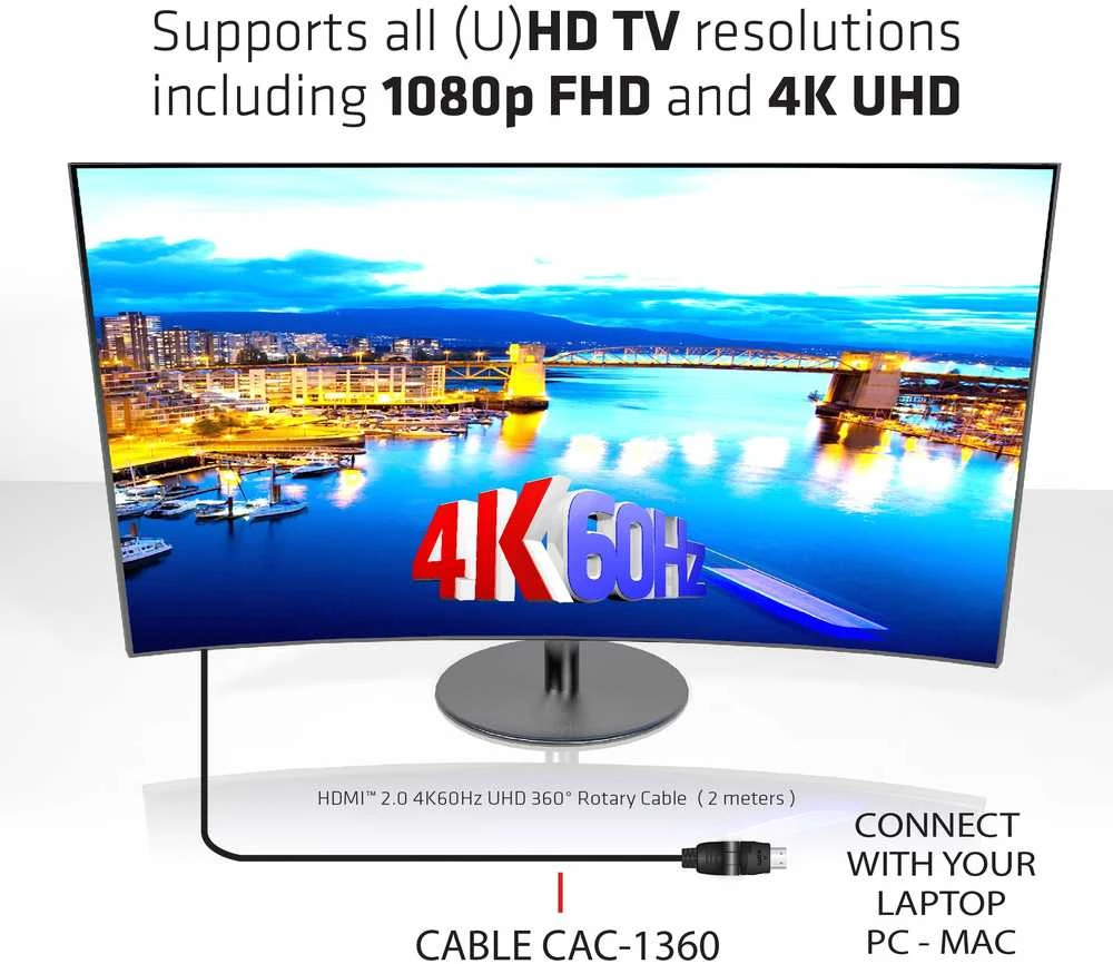 Club 3D CLUB3D HDMI 2.0 4K60Hz UHD 360 laipsnių sukamasis kabelis 2m/6.74ft