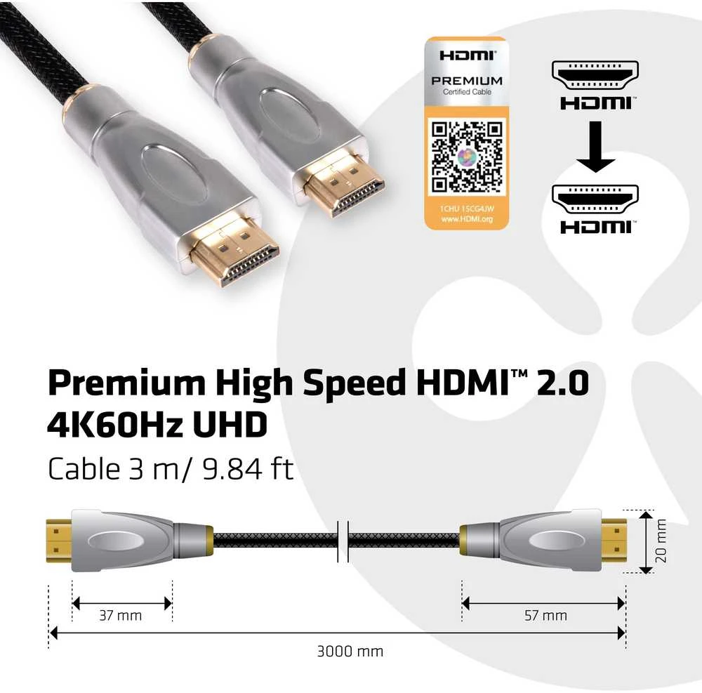 CLUB 3D HDMI 2.0 didelės spartos 4K UHD – 3 METRAI