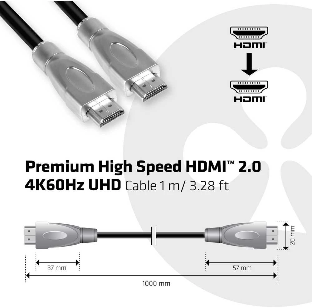 Club 3D CLUB3D Premium High Speed HDMI™ 2.0 4K60Hz UHD kabelis 1 m / 3,28 pėdos Sertifikuotas