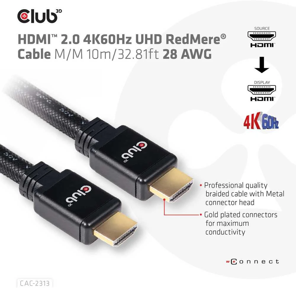 CLUB 3D HDMI 2.0 4K60Hz RedMere laidas 10m