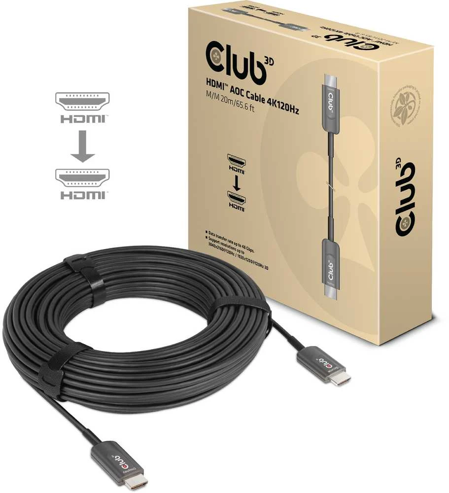 CLUB 3D itin didelės spartos HDMI™ sertifikuotas AOC kabelis 4K120Hz/8K60Hz vienkryptis M/M 20m/65,6ft