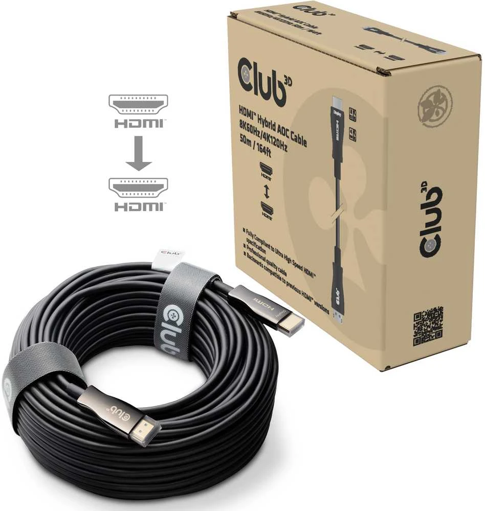 Club 3D 50m HDMI optinis 8K kabelis pakuotėje