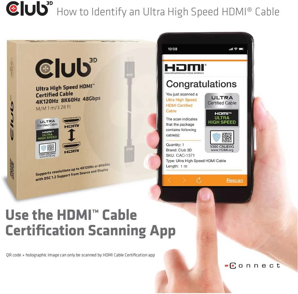 Club 3D Ultra High Speed HDMI kabelis 10K120Hz 48Gbps - 1m