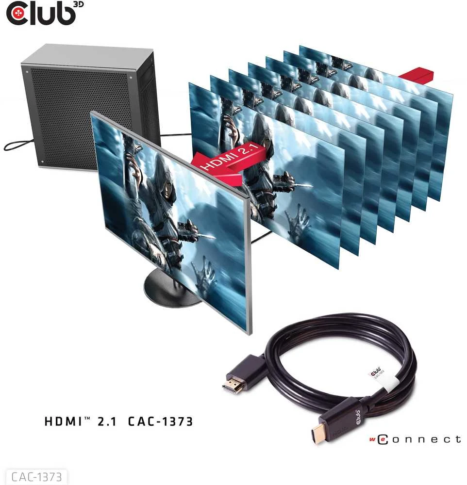 Club 3D Club3D CAC-1373 itin didelės spartos HDMI kabelis 10K 120Hz 48Gbps HDMI 2.1 Vyriškas ir Vyriškas 3 m, padengtas juodu auksu