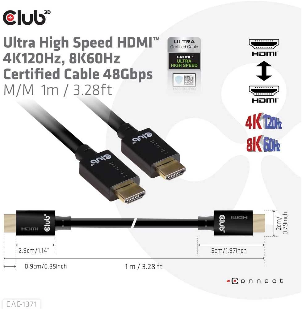 Club 3D Ultra High Speed HDMI kabelis 10K120Hz 48Gbps - 1m