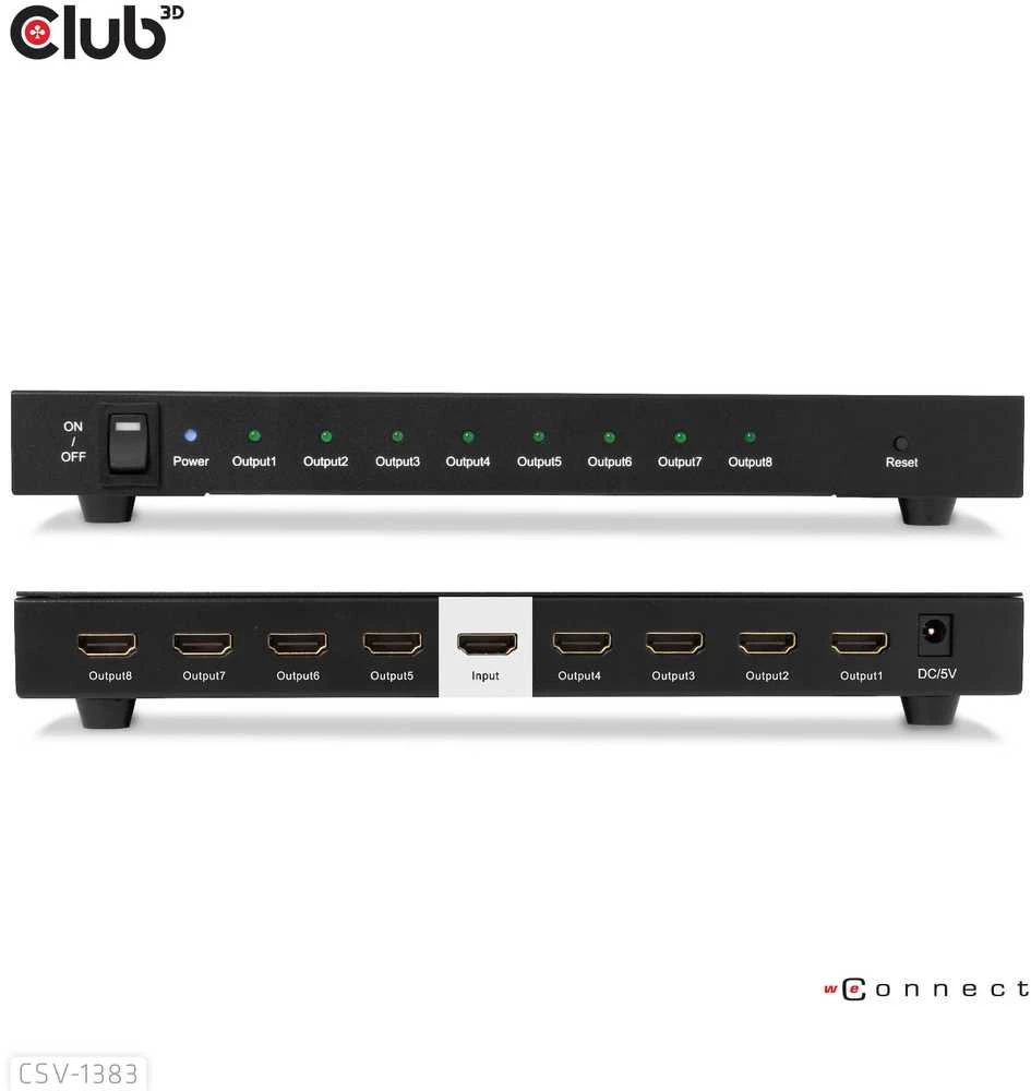 Club 3D Club3D vaizdo skirstytuvas 1:8 HDMI 2.0 4K60Hz UHD (600Mhz), 8 prievadai