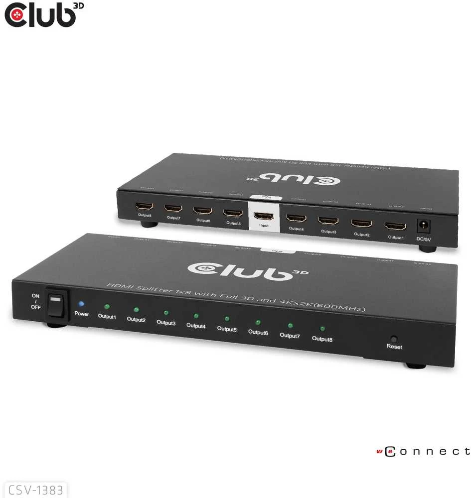Club 3D Club3D vaizdo skirstytuvas 1:8 HDMI 2.0 4K60Hz UHD (600Mhz), 8 prievadai