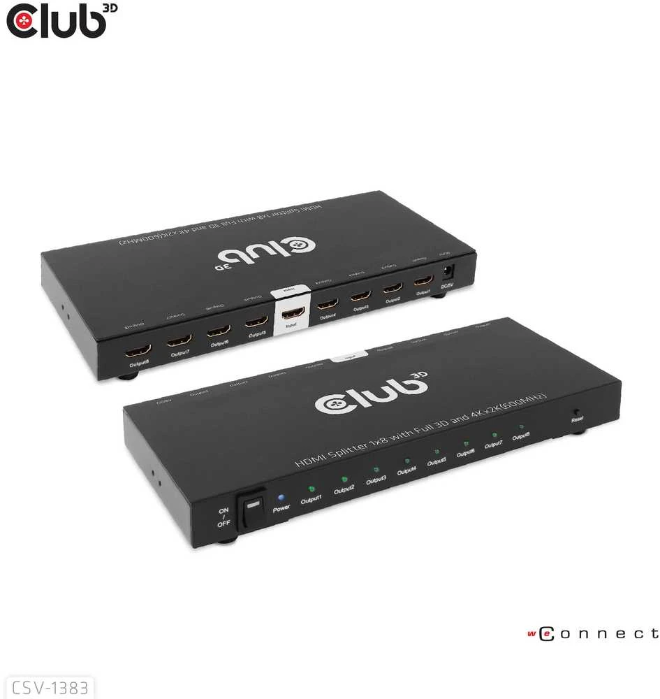 Club 3D Club3D vaizdo skirstytuvas 1:8 HDMI 2.0 4K60Hz UHD (600Mhz), 8 prievadai