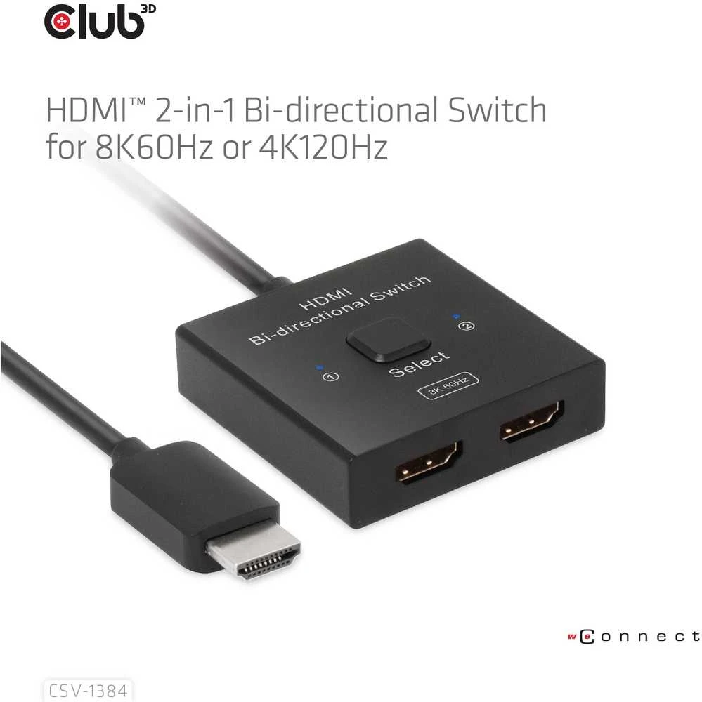 „Club 3D Club3D“ HDMI jungiklis „du viename“ dvikryptis 8K60Hz/4K120Hz UHD mažmeninė prekyba