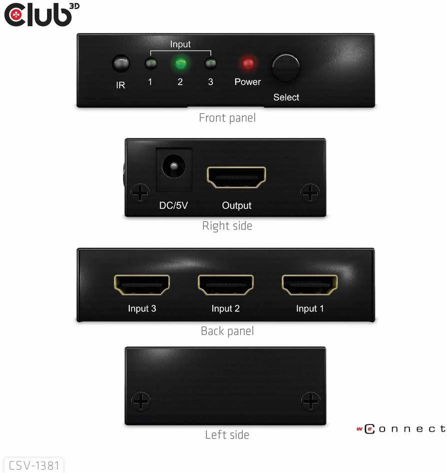 Club 3D Club3D jungiklis 1:3 HDMI 8K60Hz/4K120Hz, 3 portai