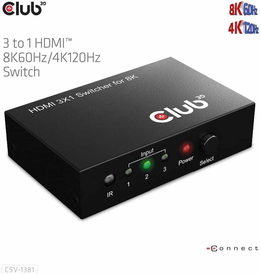 Club 3D Club3D jungiklis 1:3 HDMI 8K60Hz/4K120Hz, 3 portai