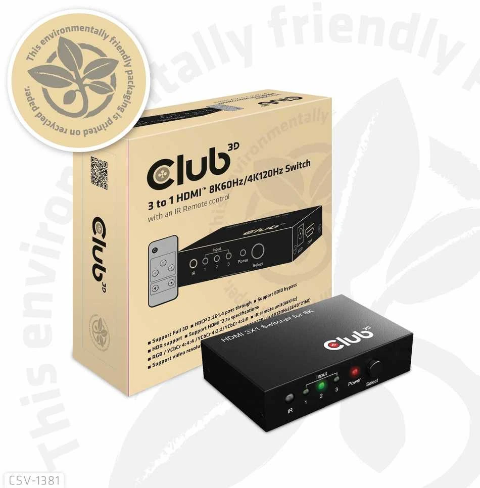 Club 3D Club3D jungiklis 1:3 HDMI 8K60Hz/4K120Hz, 3 portai
