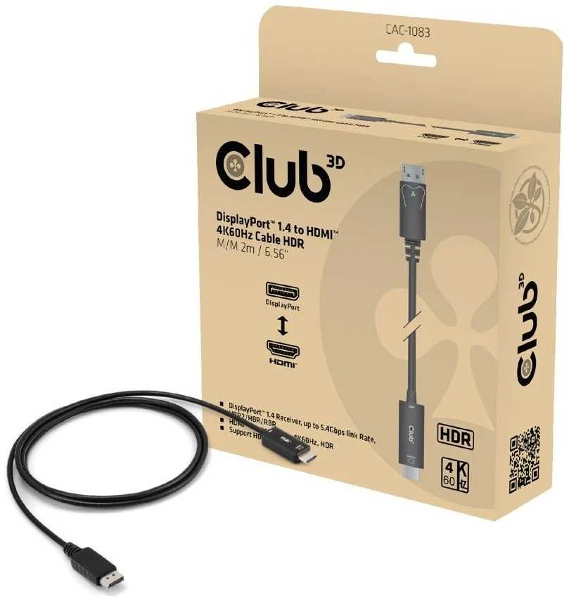 Club 3D DisplayPort į HDMI kabelis pakuotėje